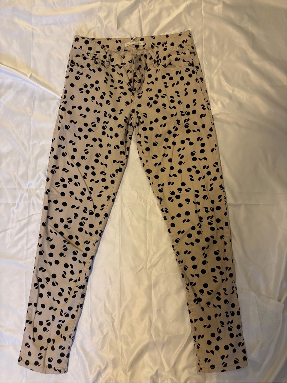 BCBGeneration Beige Skinny Jeans with Black Dot Print